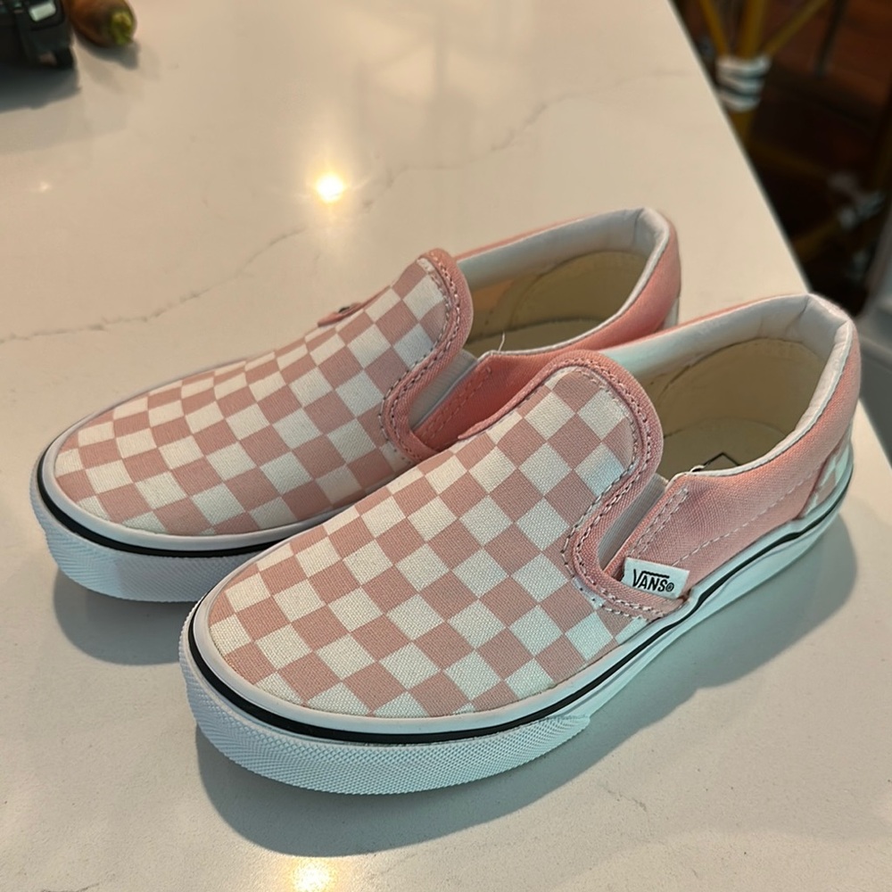 Vans Pink and White Checkered Slip-Ons